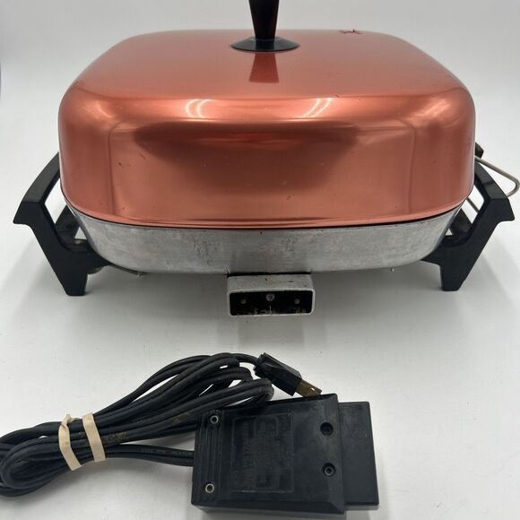 Vintage Hoover Stainless Steel Fry Pan Copper Lid with Cord Model 8660 Tested - Picture 4 of 8